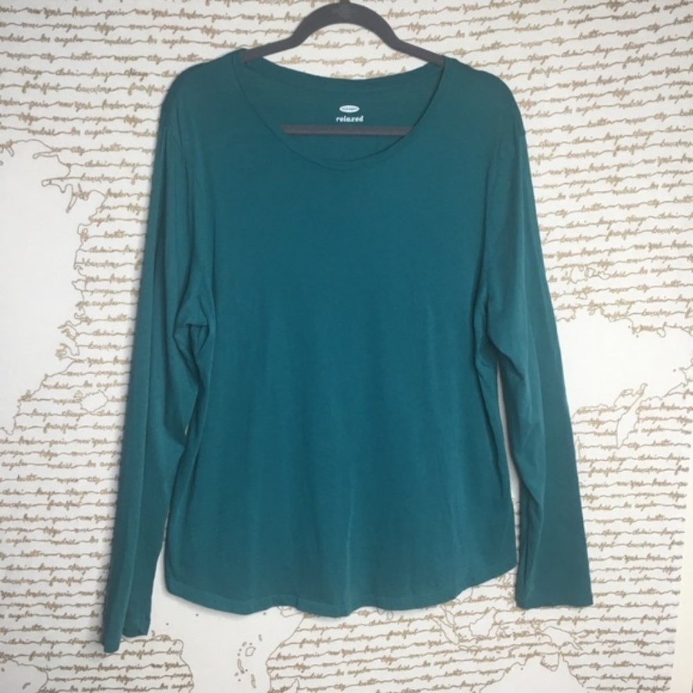 Old Navy Size XL Relaxed Fit Super Soft Deep Teal Long Sleeve Scoop Neck T-shirt